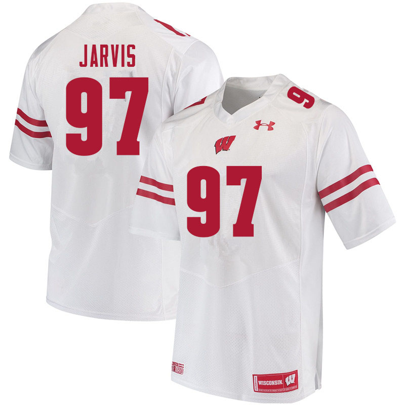 Men #97 Mike Jarvis Wisconsin Badgers College Football Jerseys Sale-White - Click Image to Close